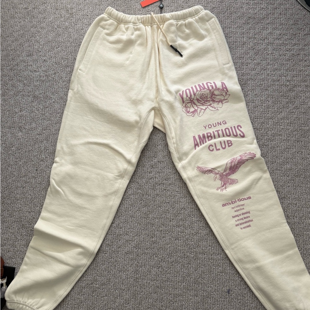 Cream Joggers with Pink Graphic